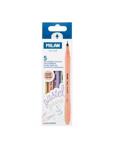 Milan Sway Fineliner Pack de 5 Rotuladores Punta Fina Sway Pastel Fineliner 0.4mm - Tinta al Agua - Punta Fina 0.4mm -