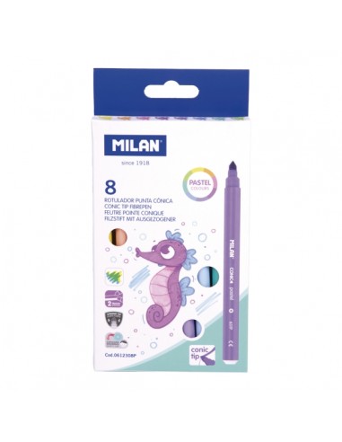 Milan Pack de 8 Rotuladores - Tinta al Agua - Punta Conica de 5mm - Colores Pastel Surtidos