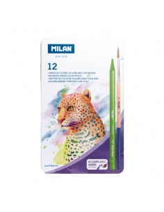 Milan Pack de 12 Lapices de Colores Acuarelables - Caja Metalica - Todo Mina - Incluye Pincel - Colores Surtidos