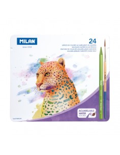 Milan Pack de 24 Lapices de Colores Acuarelables - Caja Metalica - Todo Mina - Incluye Pincel - Colores Surtidos
