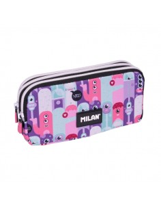 Milan Aliens 2 Estuche Portatodo - Cremallera - 3 Compartimentos - 22x11x6.5cm - Color Rosa