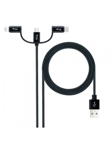 Nanocable Cable USB-A 2.0 Macho a USB-C-MicroUSB-Lightning Macho 1m - Color Negro
