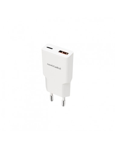 Nanocable Cargador de Pared USB-C PD-USB-A QC 20W - Color Blanco