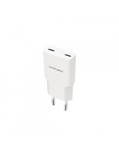 Nanocable Cargador de Pared 2xUSB-C PD 20W - Color Blanco