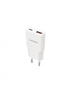Nanocable Cargador de Pared USB-C PD-USB-A QC 25W - Color Blanco