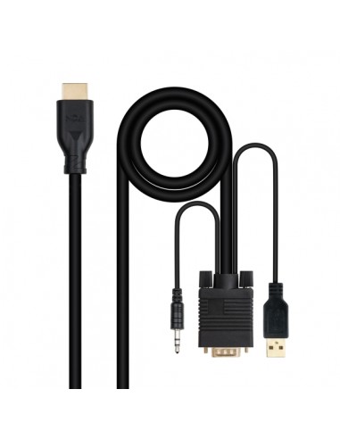 Nanocable Cable Conversor VGA a HDMI - VGA M-HDMI M-Audio --1.8m - Color Negro