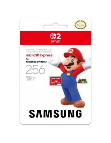 Nintendo Tarjeta Micro SD Samsung para Consola Nintendo Switch 2 - Capacidad 256Gb - Logotipo de Mario Bros - Velocidades