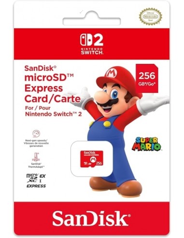 Nintendo Tarjeta Micro SD Sandisk para Consola Nintendo Switch 2 - Capacidad 256Gb - Logotipo de Mario Bros - Velocidades