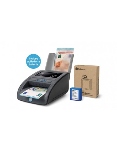 Safescan 155-S Pack de Detector Automatico de Billetes Falsos - Bateria y Apilador Incluidos - Verifica-Cuenta y Apila