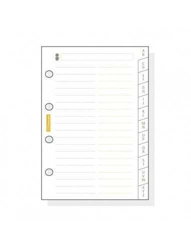 Finocam C175 Indice Alfabetico para Agendas Classic - 12 Solapas - Formato 601 - 56x89x3mm - Cartulina - Color Blanco