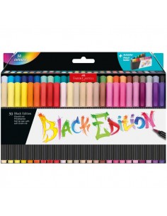 Faber-Castell Black Edition Pack de 50 Rotuladores Punta Pincel - Tinta a Base de Colorantes Alimentarios - Colores Surtidos
