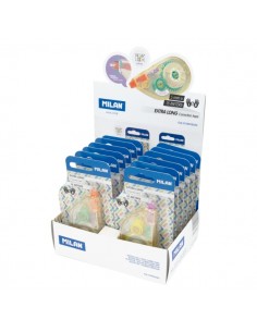 Milan New Look Expositor con 12 Blisters de Cinta Correctora - Presentacion en Blister - 5mm x 15m - Colores Surtidos