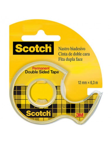 Scotch Cinta Adhesiva de Doble Cara en Dispensador 12mmx6.3m - Adhesivo Permanente - Multiples Usos - Practico Dispensador -