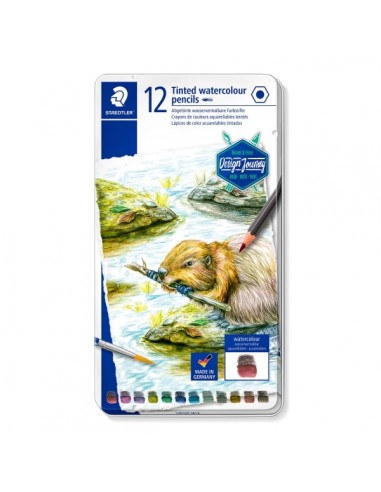 Staedtler 14610T Caja Metalica con 12 Lapices de Colores Tintados Acuarelables - Mina Suave - Colores Surtidos