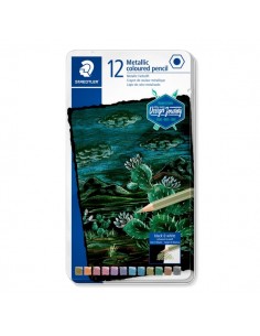 Staedtler 146M Caja Metalica con 12 Lapices de Colores Efecto Metalico - Mina Suave - Colores Surtidos