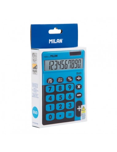 Milan Duo Calculadora de Sobremesa - 10 Digitos - Embalaje de Carton - Color Azul
