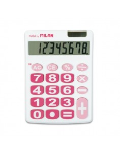Milan Nata Calculadora de Sobremesa 8 Digitos - Teclas Grandes - Apagado Automatico - Color Blanco y Rosa