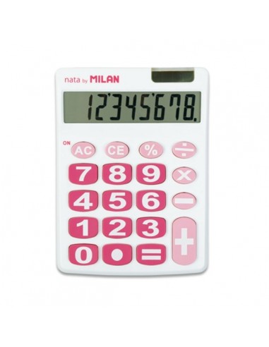 Milan Nata Calculadora de Sobremesa 8 Digitos - Teclas Grandes - Apagado Automatico - Color Blanco y Rosa