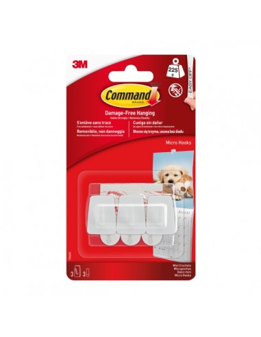 Command Mini Pack de 3 Ganchos - 3 Tiras Adhesivas - Soportan hasta 225G - Color Blanco