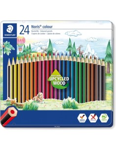 Staedtler Noris Colour 185 Caja Metalica con 24 Lapices Hexagonales de Colores - Fabricados en Wopex - Muy Resistentes -