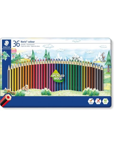 Staedtler Noris Colour 185 Caja Metalica con 36 Lapices Hexagonales de Colores - Fabricados en Wopex - Muy Resistentes -