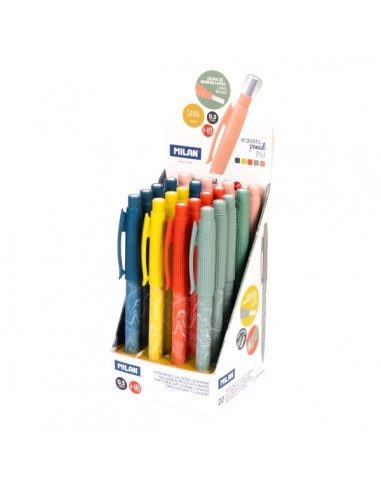 Milan Lava Expositor con 20 Portaminas 0.5mm - Dureza HB - Colores Surtidos