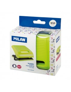 Milan Acid Taladro Perforador - Incluye Guia de Plastico - hasta 15 Hojas - Bloqueo de Seguridad - Facil Vaciado - Color