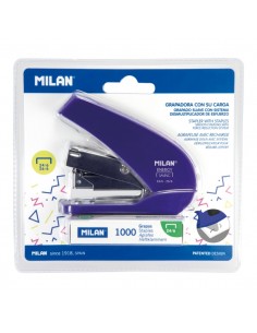 Milan Acid Energy Saving Grapadora Compacta - 1000 Grapas Incluidas - hasta 20 Hojas - Grapas 24 6 y 26 6 - Color Azul