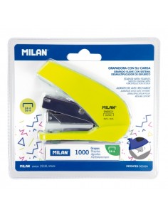 Milan Acid Energy Saving Grapadora Compacta - 1000 Grapas Incluidas - hasta 20 Hojas - Grapas 24 6 y 26 6 - Color Amarillo