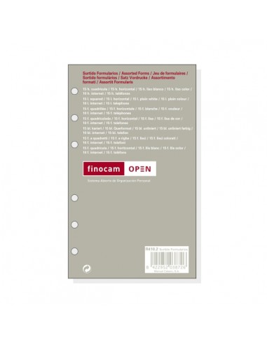 Finocam R410.2 Formularios Surtidos de Recambio para Agendas Open - Formato 400 - 91x8x152mm - Color Surtidos