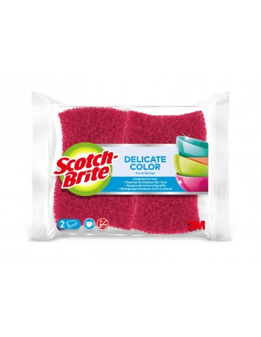 Scotch-Brite Delicate Color Pack de 2 Estropajos de Cocina - Proteccion para los Dedos - No Raya - Color Rojo