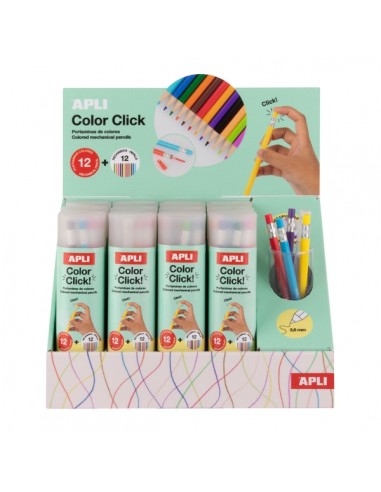 Apli Color Clik Expositor con 12 Pack de 12 Portaminas con Minas de Colores 2.6mm-12 Recambios-1 Sacapuntas - Forma