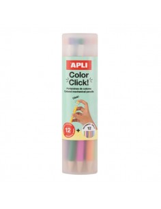 Apli Color Clik Pack de 12 Portaminas con Minas de Colores 2.6mm-12 Recambios-1 Sacapuntas - Forma Redonda - Colores