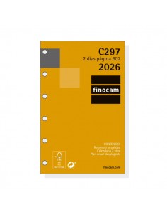 Finocam C297 Recambio para Agendas Classic - Anual 2026 - Hojas Microperforadas - Formato 602 - 73x9x114mm - 2 Dias por