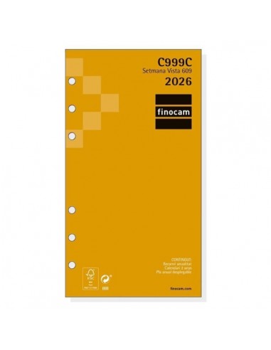 Finocam C999C Recambio para Agendas Classic en Catalan - Anual 2026 - Esquinas Microperforadas - Formato 609 - 94x6x171mm -
