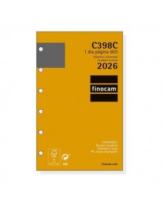Finocam C398C Recambio para Agendas Classic en Catalan - Anual 2026 - Esquinas Microperforadas - Formato 603 - 79x18x127mm -