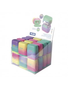 Milan Compact Sunset Expositor con 24 Sacapuntas Dobles - Regular y Maxi - Deposito Integrado - Cuchilla de Acero de
