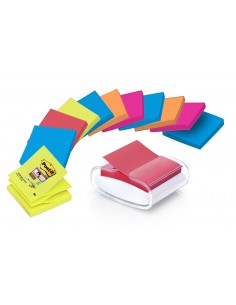 Post-It Super Sticky Dispensador con 12 Blocs de 90 Z-Notas - Dispensador Pro - Forma Cuadrada - 76x76mm - Color Blanco