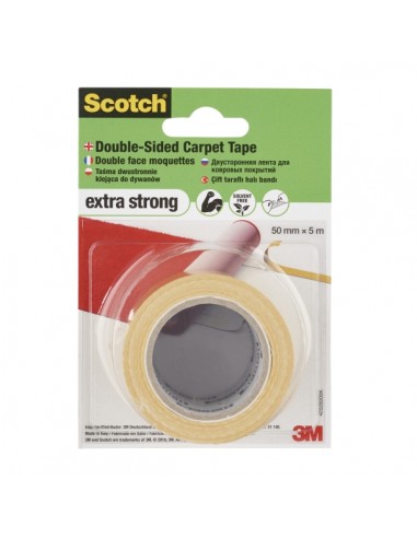 Scotch Universal Cinta Adhesiva para Moqueta 50mm x 5m - Alta Fuerza Adhesiva - Facil de Rasgar a Mano - Color Blanco