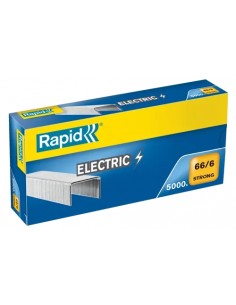 Rapid Strong Caja de 5000 Grapas 66 6 Electric - Para Grapar hasta 20 Hojas - Alambre Reforzado Galvanizado - Patilla de 6mm
