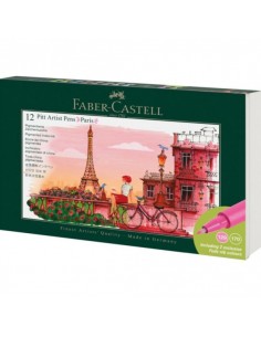 Faber-Castell Pitt Artist Pen Brush City Collection Paris Estuche con 12 Rotuladores Punta Pincel - Tinta Pigmentada - Alta