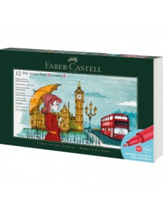 Faber-Castell Pitt Artist Pen Brush City Collection London Estuche con 12 Rotuladores Punta Pincel - Tinta Pigmentada - Alta