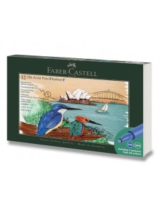 Faber-Castell Pitt Artist Pen Brush City Collection Sydney Estuche con 12 Rotuladores Punta Pincel - Tinta Pigmentada - Alta