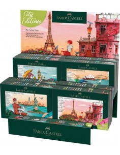 Faber-Castell Pitt Artist Pen Brush City Collection Expositor con 8 Estuches con 12 Rotuladores Punta Pincel - Tinta