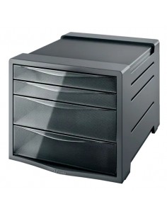 Esselte Intego Buc de 4 Cajones - 2 Medidas de Cajon - Deslizamiento Suave - Base con Goma Antideslizante - Color Gris