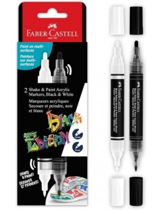 Faber-Castell Shake & Paint Black Edition Pack de 2 Rotuladores Acrilicos Doble Punta - Puntas Redondas de 1mm y 3mm - Tinta