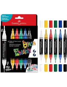 Faber-Castell Shake & Paint Black Edition Pack de 6 Rotuladores Acrilicos Doble Punta - Puntas Redondas de 1mm y 3mm - Tinta