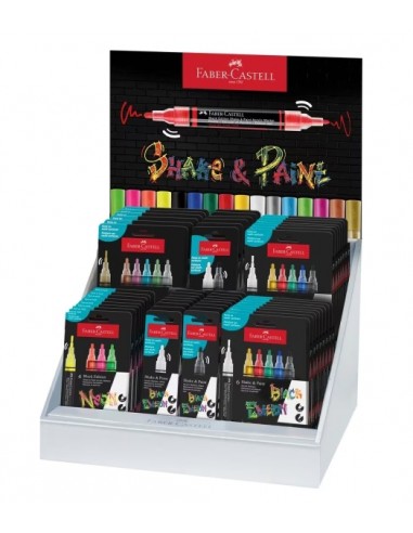 Faber-Castell Shake & Paint Black Edition Expositor con 36 Estuches Surtidos de Rotuladores Acrilicos Doble Punta - Puntas