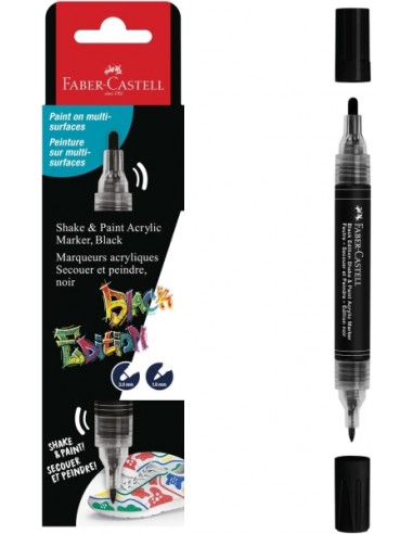 Faber-Castell Shake & Paint Black Edition Rotulador Acrilico Doble Punta - Puntas Redondas de 1mm y 3mm - Tinta Acrilica al