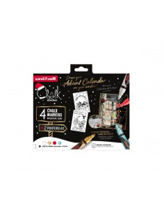 Uni-ball Chalk Colores Navidad Pack de 4 Marcadores de Tiza Liquida-Posters - Punta Conica 1.8-2.5mm - Borrado en Humedo -